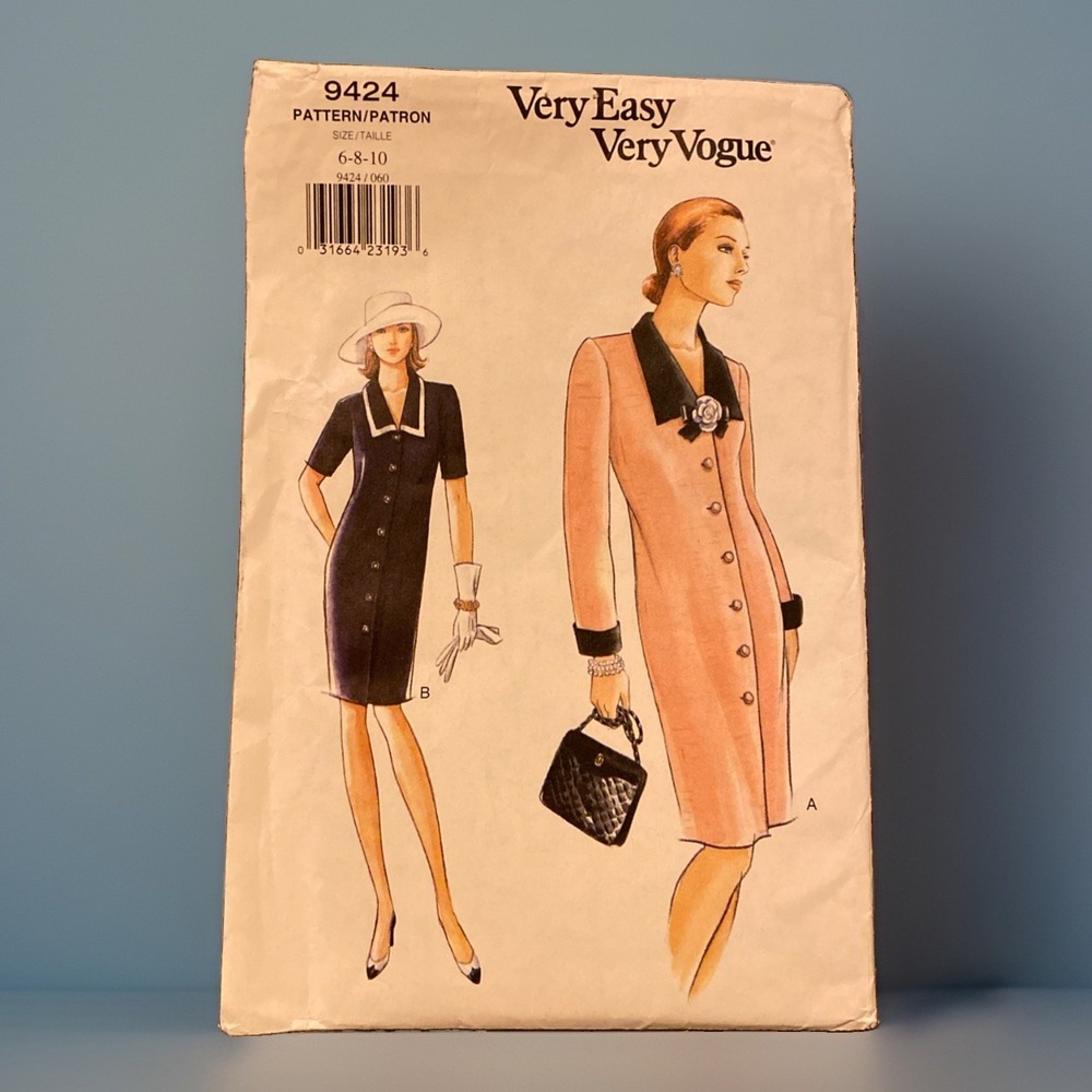 VTG Very Easy Very Vogue Pattern 9424 - sz 6-8-10 UNCUT button down suit dress